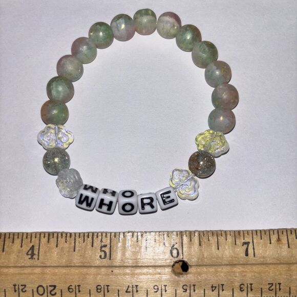 Multicolor “Wh*re” Bracelet Adult Humor Beaded Handmade Naughty Accessories - Picture 1 of 4